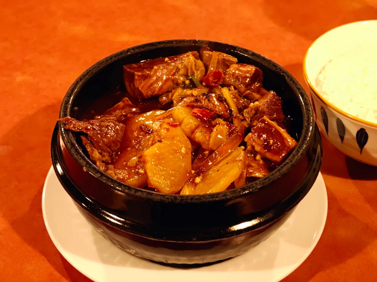 braised pork with dried bean curd casserole 砂锅腐竹红烧肉
